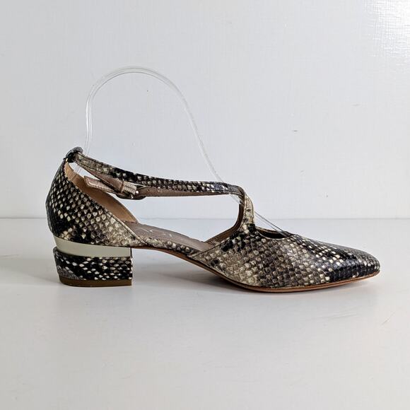 AGL Italian Snakeskin Low Block Heel D'Orsay Pumps Gray Python Print - Picture 7 of 13